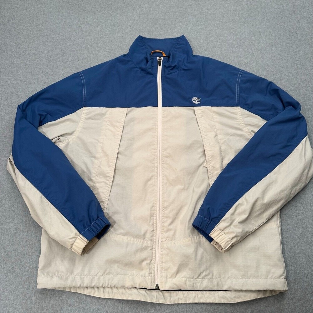 Timberland Windbreaker Jacket Medium Blue Beige Stratham Lined Mens